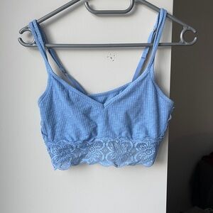 Aerie Blue Lace Trim Ribbed Bra Top Medium